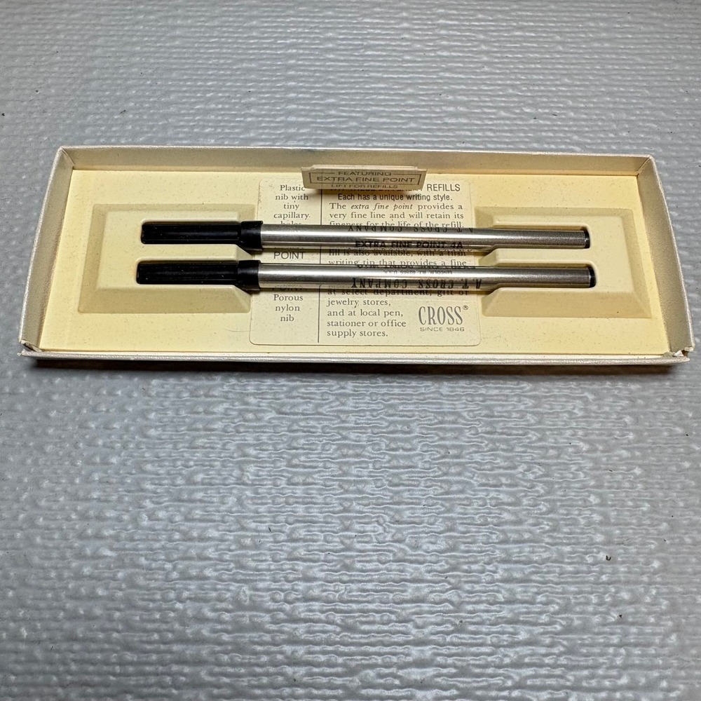 Vintage 2 pack Cross Pen Refills Extra Fine Point 4A W10 Porous Nylon nib Black